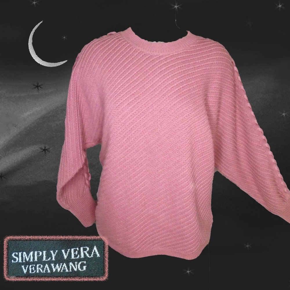 Vera Wang Warm Sweater, Dolman Sleeves, Fun Details, Dusty Pink Mauve Pullover - Picture 1 of 10